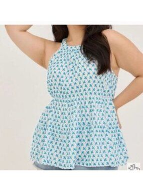 Torrid Womens White  Blue Eyelet Babydoll Tank Top size 1X new $55